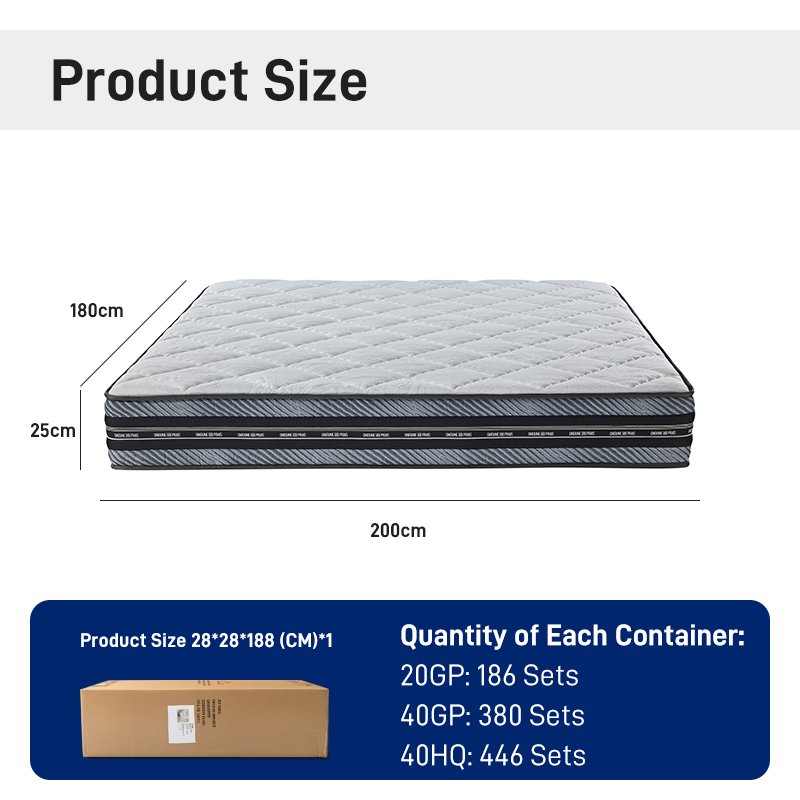 G003 Vacuum Compressed 25cm Pocket Spring Mattress Cotton Cover Diamond Quilted for Home Hotel Apartment