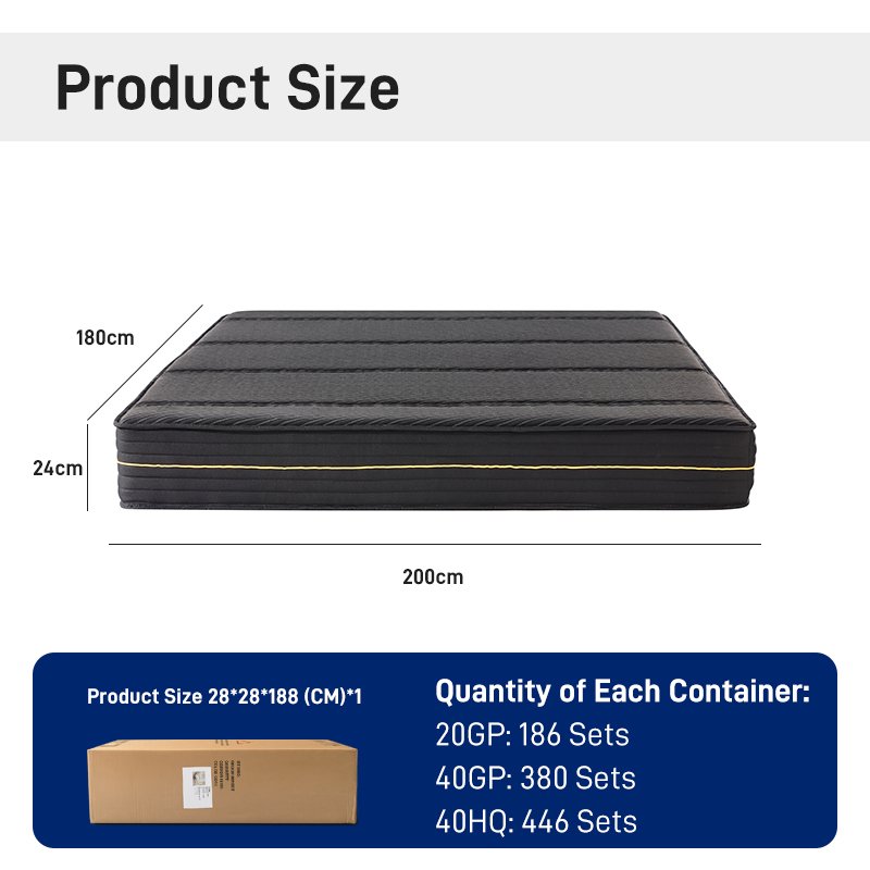 G006 Vacuum Compressed 25cm Pocket Spring Mattress Cotton Cover Dark Ribbed with Gold Trim for Home Hotel Apartment