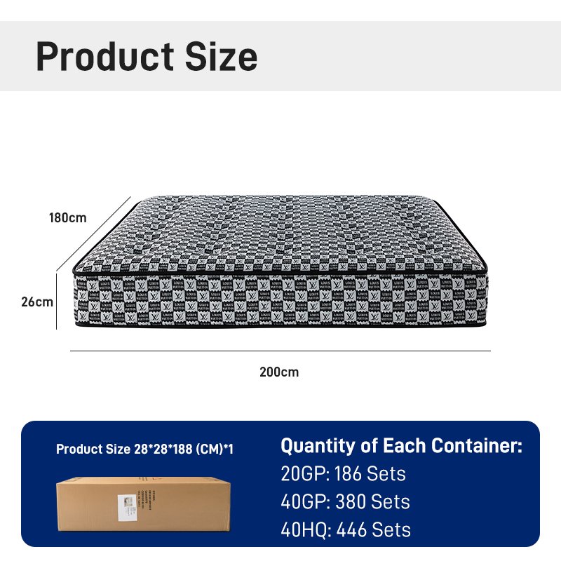 G009 Vacuum Compressed 25cm Pocket Spring Mattress Cotton Cover Monogram Pattern Tufted for Home Hotel Apartment