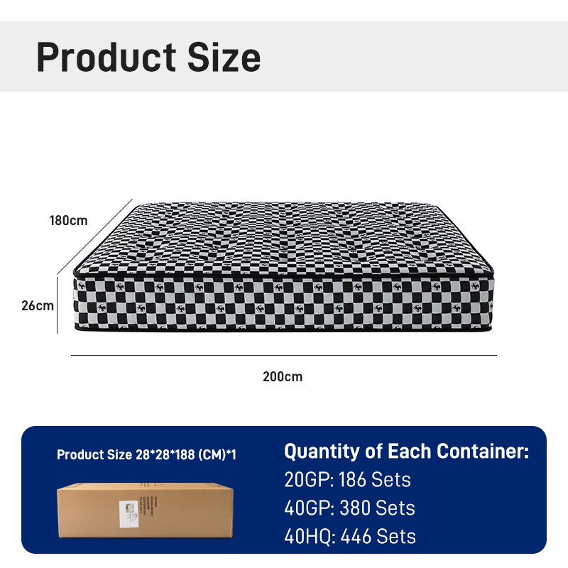G010 Vacuum Compressed 25cm Pocket Spring Mattress Cotton Cover Checkered Pattern Tufted for Home Hotel Apartment