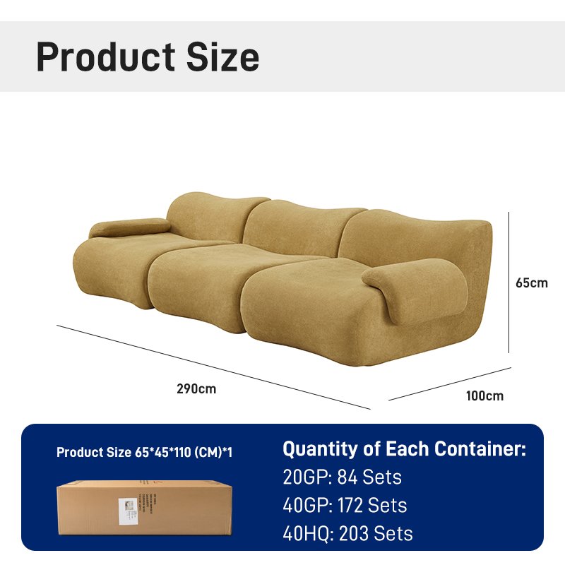 S233-3 Foshan Factory 3 Seater Modern Foam Filling Boneless Couch Vacuum Packed Compressed Modular Sectional Sofa with Armrest