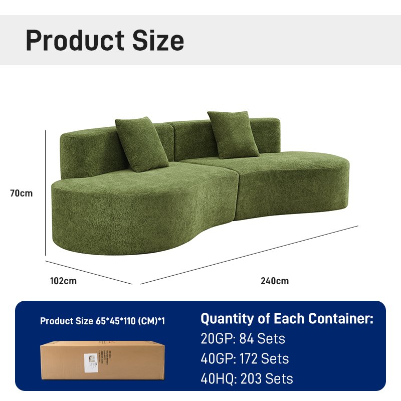 S241-3 Wholesale Factory Italian Minimalist Design Curved Shape 3 Seater Boneless Couch Foam Filling Compressed Sectional Sofa