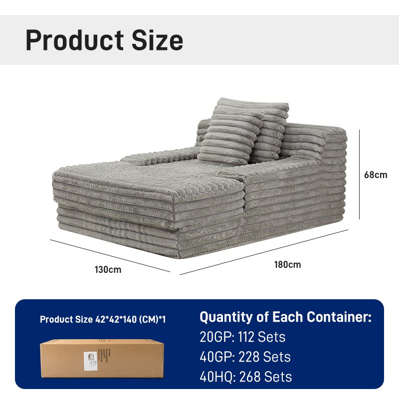 S239 Wholesale Corduroy Oversized Boneless Chaise Lounge Chair Couch Indoor Living Room Vacuum Compressed Sofa for Living Room