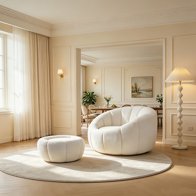 S215 Wholesale Vacuum Compressed Modern Round Foam Single Sofa Chair White Teddy Lazy Pumpkin Accent Sofa Chair