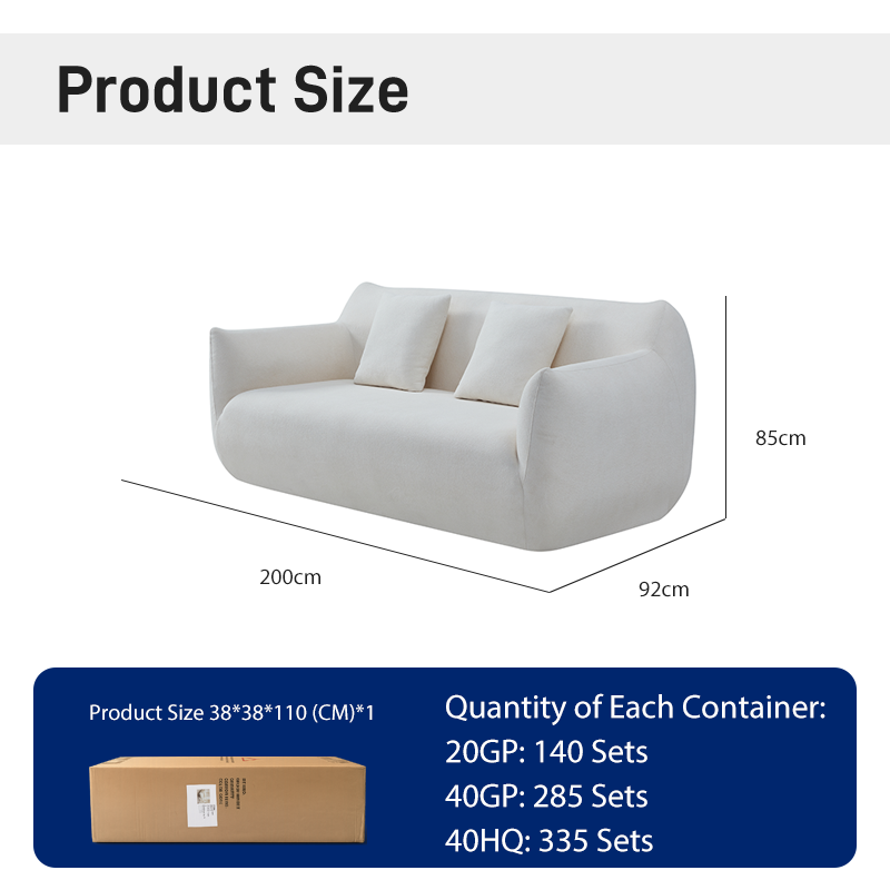 S254 IOem Factory Modern Minimalist White Teddy Fabric Cream Two Seater Beanbag Vacuum Compressed Sofa for Wholesaler